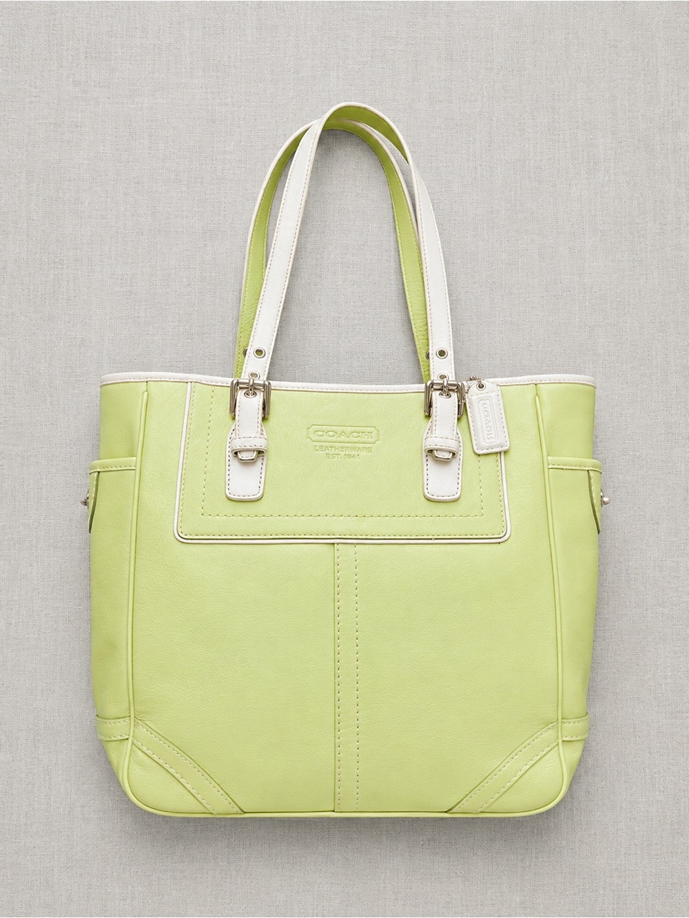 Rare Coach Legacy Hampton Gallery Tote F10412 Lime Green & Cream Leather
